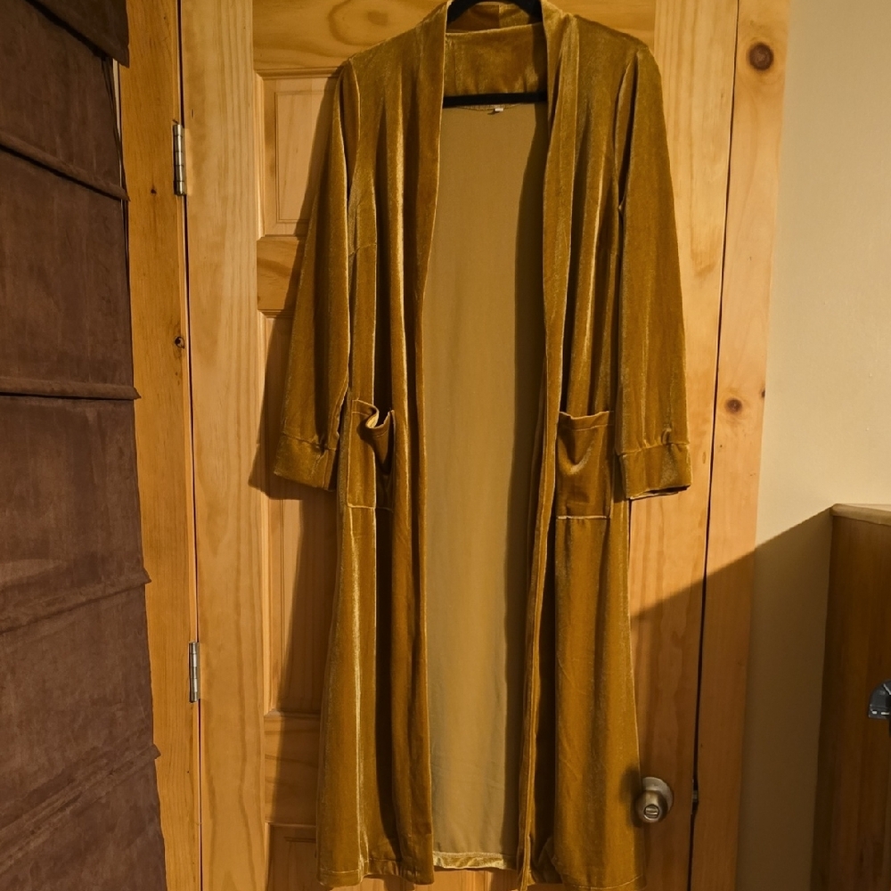 Gold Velvet Long Cardigan